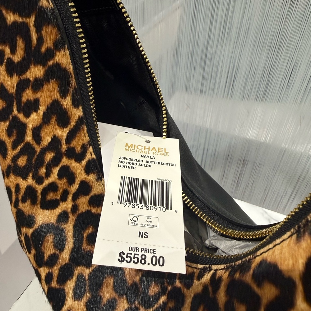 MICHAEL KORS OUTLETNayla Medium Leopard Print Calf Hair Shoulder Bag NWT - Picture 8 of 8